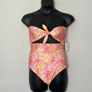 NWT Onia Marie Tie Front Pink Floral Swimsuit Cherry Blossom Size XL K-591